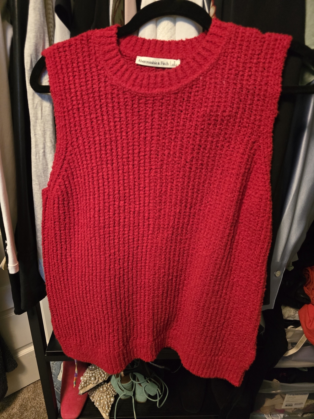 Abercrombie & Fitch Bright Red Chunky Knit Crewneck Sweater